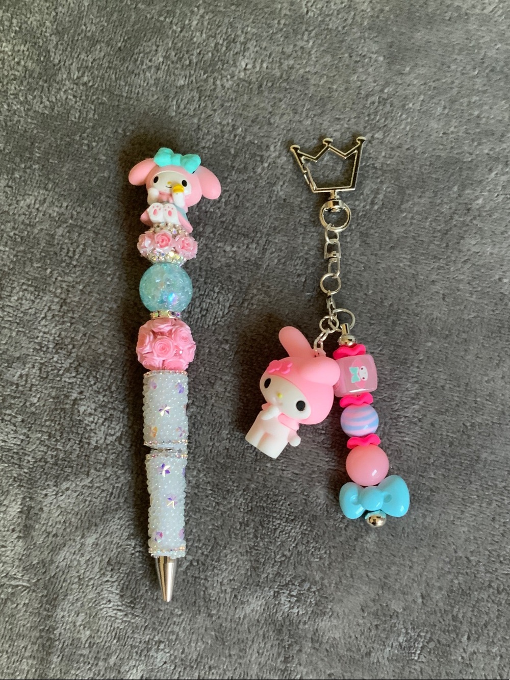 My Melody Pink & Aqua Beaded Pen with Matching Keychain